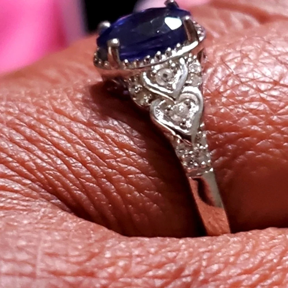 Blue Sapphire White Topaz Ring Platinum over Sterling Silver